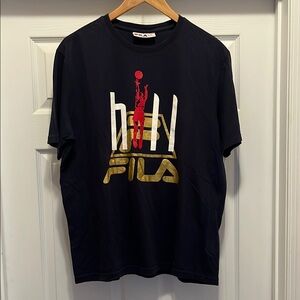 New Fila Grant Hill Navy Tee with Red and Gold Graphic